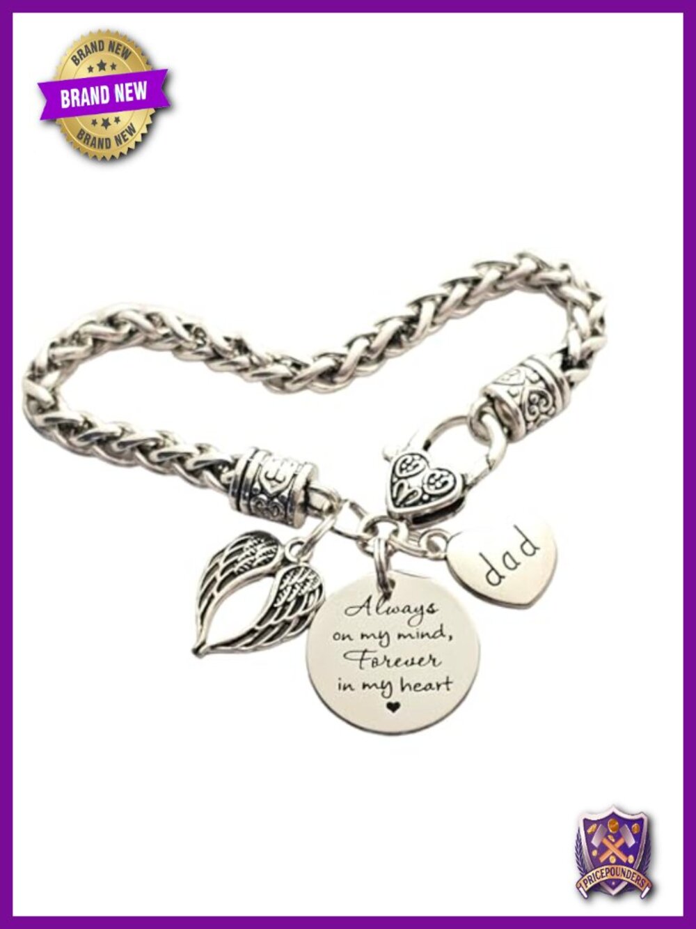 Antique Silver Memorial Bracelet Sympathy Gift In Memory of Dad Charm Always in
